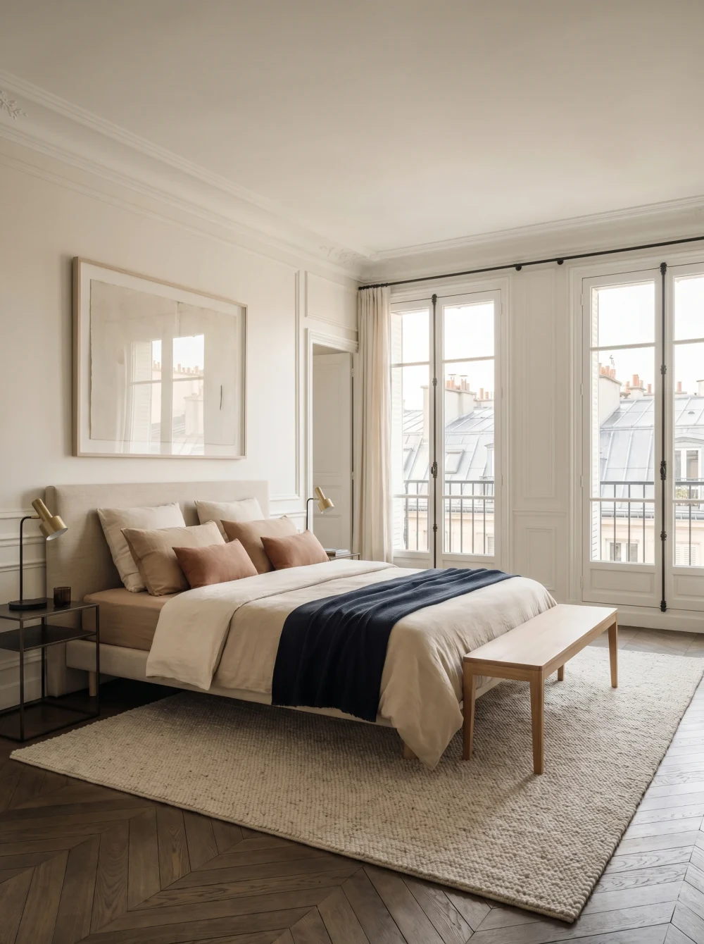 Chambre d'un appartement parisien avec vue sur les toits