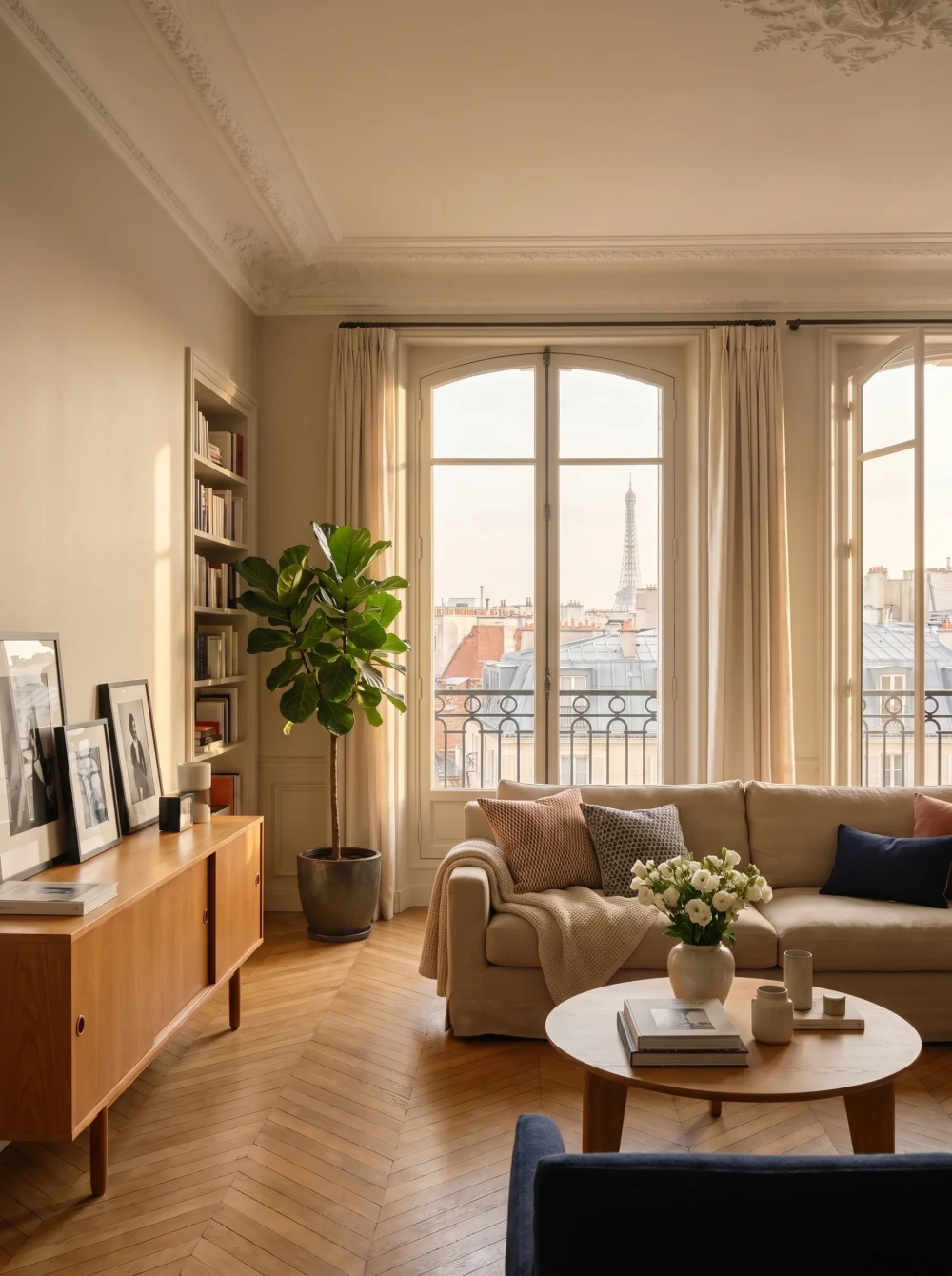 Appartement parisien lumineux avec vue sur les toits et la Tour Eiffel