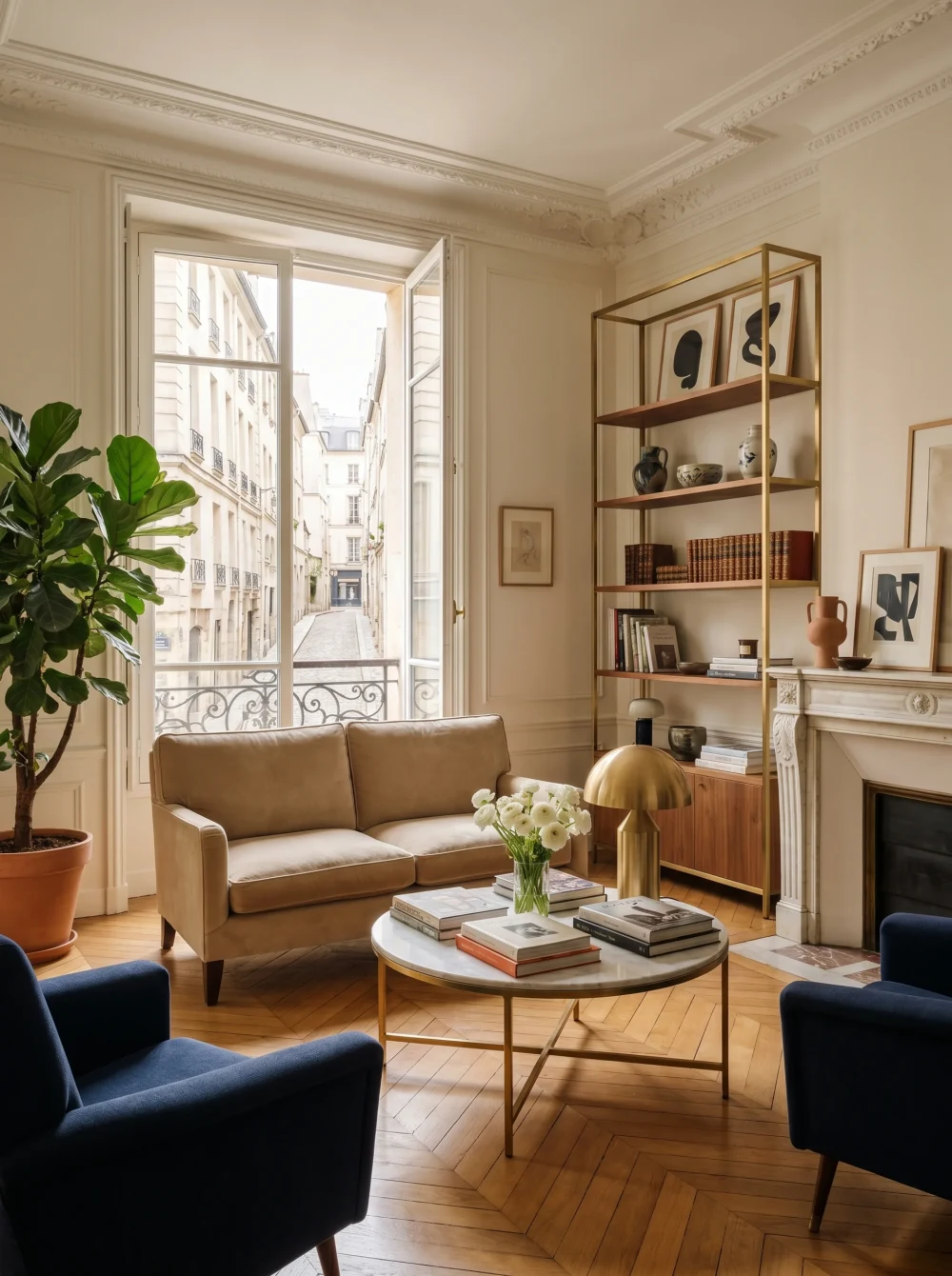 Salon d'un pied-à-terre parisien chic, arrondissement central
